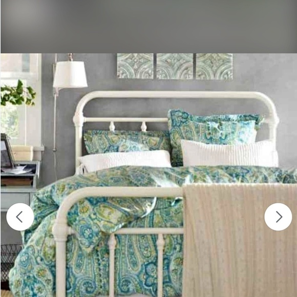 Pottery Barn Rosalie Queen Duvet & 2 Euro Shams Paisley Aqua Blue Yellow Green - Picture 1 of 13